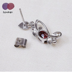 925 Sterling Silver Garnet gemstone Dangle Drop Floral Design Lightweight Earrings