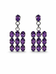 925 Sterling Silver 10 Amethyst Gemstone Square Shaped Drop Earrings