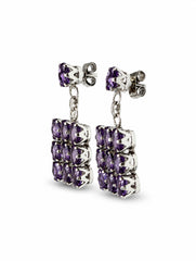 925 Sterling Silver 10 Amethyst Gemstone Square Shaped Drop Earrings