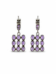 925 Sterling Silver 10 Amethyst Gemstone Square Shaped Drop Earrings