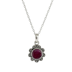 925 Sterling Silver Ruby Gemstone Flower Pendant for Women