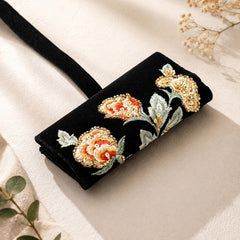 Handmade Embroidered Jewelry Storage Roll, Black Suede Fabric with Bugle Beads and Sequin Work