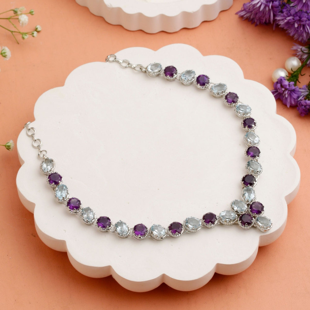 Aabheri – Blue Topaz Amethyst Necklace