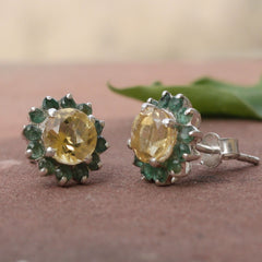 Surajmukhi – Citrine Floral Stud Earrings