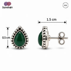 FUSIONARI 925 Sterling Silver Green Onyx Pear Teardrop Stud Earrings