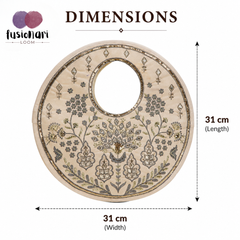 Traditional Beige Suede Round Handbag with Floral Embroidery, Gota Patti & Sequin Work