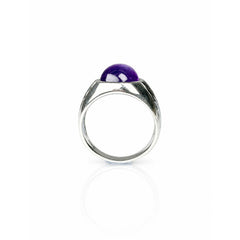 925 Silver Ring Amethyst Oval Gemstone Cabochon Bezel Setting