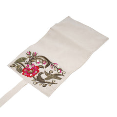 Handmade Embroidered Jewelry Storage Roll, White Suede Fabric with Bugle Beads and Sequin Work for Rings