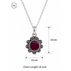 925 Sterling Silver Ruby Gemstone Flower Pendant for Women