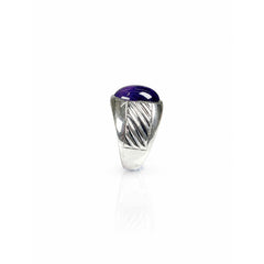 925 Silver Ring Amethyst Oval Gemstone Cabochon Bezel Setting