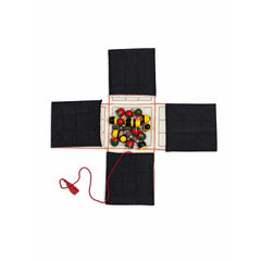 Traditional Board Game “PACHISI” Embroidered Cotton Fabric Mat with Wooden Playing Coins, Dice and Storage Pouch, Classic Indian Tabletop Game