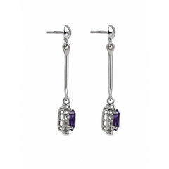 925 Sterling Silver Amethyst Gemstone Long Drop Earrings with Floral Design