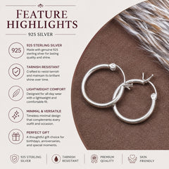 925 Sterling Silver Hoop Earrings for Women & Girls | Classic Round Lightweight Silver Hoops