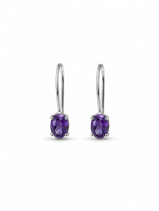 FUSIONARI 925 Sterling Silver Amethyst Purple Gemstone Drop Earrings