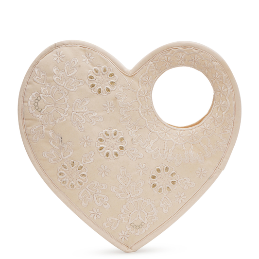 Heart Shape Handbag, Off White Poly Suede Fabric with Handmade Floral Embroidery and Gota Patti Work