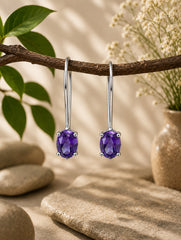 Piyal – Amethyst Silver Drop Earrings