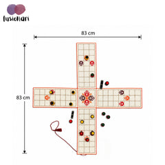 Traditional Board Game “PACHISI” Embroidered Cotton Fabric Mat with Wooden Playing Coins, Dice and Storage Pouch, Classic Indian Tabletop Game