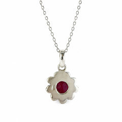 925 Sterling Silver Ruby Gemstone Flower Pendant for Women