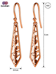 925 Sterling Silver Long Filigree Drop Earrings for Women, Pointed Floral Dangle Jewellery