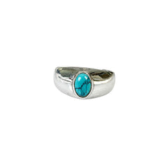 925 Silver Ring Turquoise Oval Gemstone Cabochon Bezel Setting