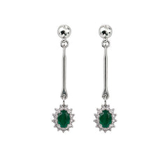 925 Sterling Silver Green Onyx Gemstone Long Drop Earrings with Floral Design