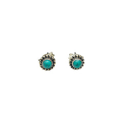 FUSIONARI 925 Sterling Silver Turquoise Gemstone Round Stud Earrings