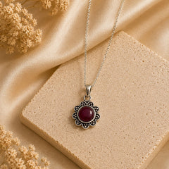 925 Sterling Silver Ruby Gemstone Flower Pendant for Women