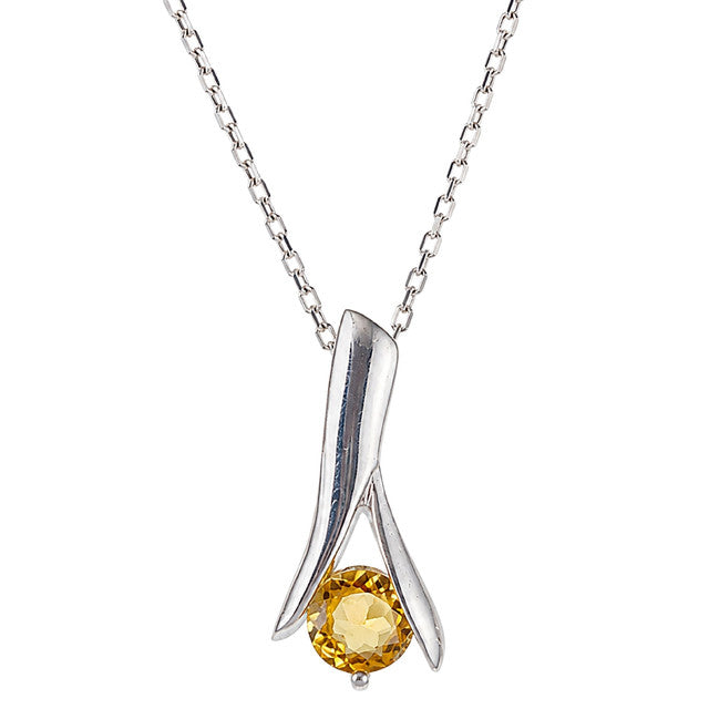 925 Sterling Silver Citrine Gemstone Leaf Style Pendant for Women