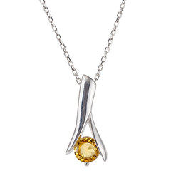 925 Sterling Silver Citrine Gemstone Leaf Style Pendant for Women
