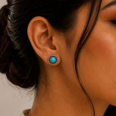 FUSIONARI 925 Sterling Silver Turquoise Gemstone Round Stud Earrings