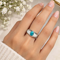 925 Silver Ring Turquoise Oval Gemstone Cabochon Bezel Setting