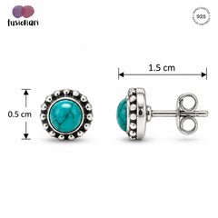 FUSIONARI 925 Sterling Silver Turquoise Gemstone Round Stud Earrings