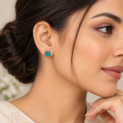 925 silver square turquoise eartops handmade in bezel setting with push closure