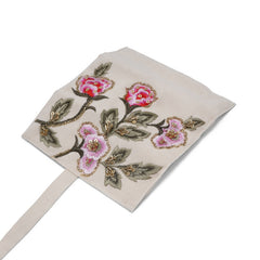 Handmade Embroidered Jewelry Storage Roll, White Suede Fabric with Bugle Beads and Sequin Work