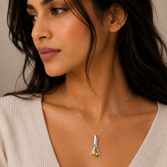 925 Sterling Silver Citrine Gemstone Leaf Style Pendant for Women