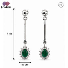 925 Sterling Silver Green Onyx Gemstone Long Drop Earrings with Floral Design