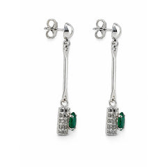 925 Sterling Silver Green Onyx Gemstone Long Drop Earrings with Floral Design