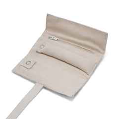 Handmade Embroidered Jewelry Storage Roll, White Suede Fabric with Bugle Beads and Sequin Work