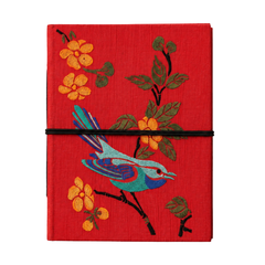 Handcrafted Embroidered Journal with Handmade Paper Fabric Cover & Bahi Khata Closure Diary for Writing Sketching & Gifting | Red | 8 x 5 inches