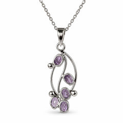 925 Silver Amethyst Gemstone Oval Pendant Curved Floral Cluster Design