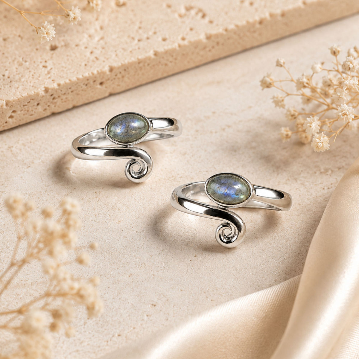 925 Sterling Silver Labradorite Oval Gemstone Adjustable Toe Rings