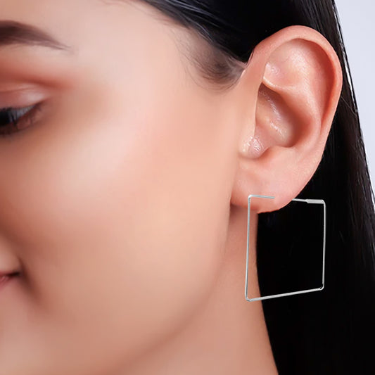 Fusionari 925 Sterling Silver Hoop Earring | Handmade Minimalist Jewelry | Elegant Timeless Design | Size 3.4 cm | One Pair