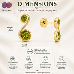 925 Sterling Silver Peridot Gemstone Stud Earrings with 2.5 Micron Gold Plating