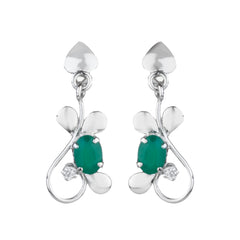 Fusionari 925 Sterling Silver Green Onyx Earrings for Women | Elegant Gemstone Jewelry for Office & Party Wear