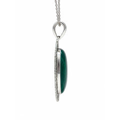 925 Sterling Silver Malachite Oval Pendant Cabochon Cut Ornate Scroll Frame Design