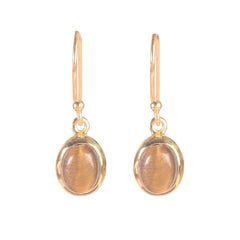 925 Sterling Silver Gold Plated Tiger Eye Earrings for Women | Natural Tiger Eye Gemstone Jewelry | Elegant Handcrafted Gift
