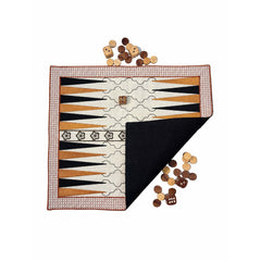 Backgammon Embroidery Fabric Game Mat with Wooden Coins and Dice, Traditional Portable Board Game
