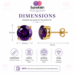 925 Sterling Silver Gold Plated  Amethyst Stud Earrings for Women | Gemstone Stud Eartop | Handmade Silver Jewelry | Elegant Daily Wear Gift