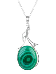 925 Sterling Silver Malachite Pendant With 18 Inch Chain Handmade Gemstone Necklace for Women Elegant Jewelry Gift