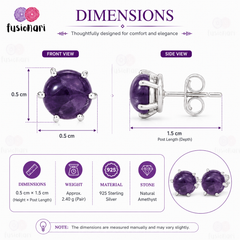 925 Silver Amethyst Stud Earrings – Elegant Round Design for Women & Girls